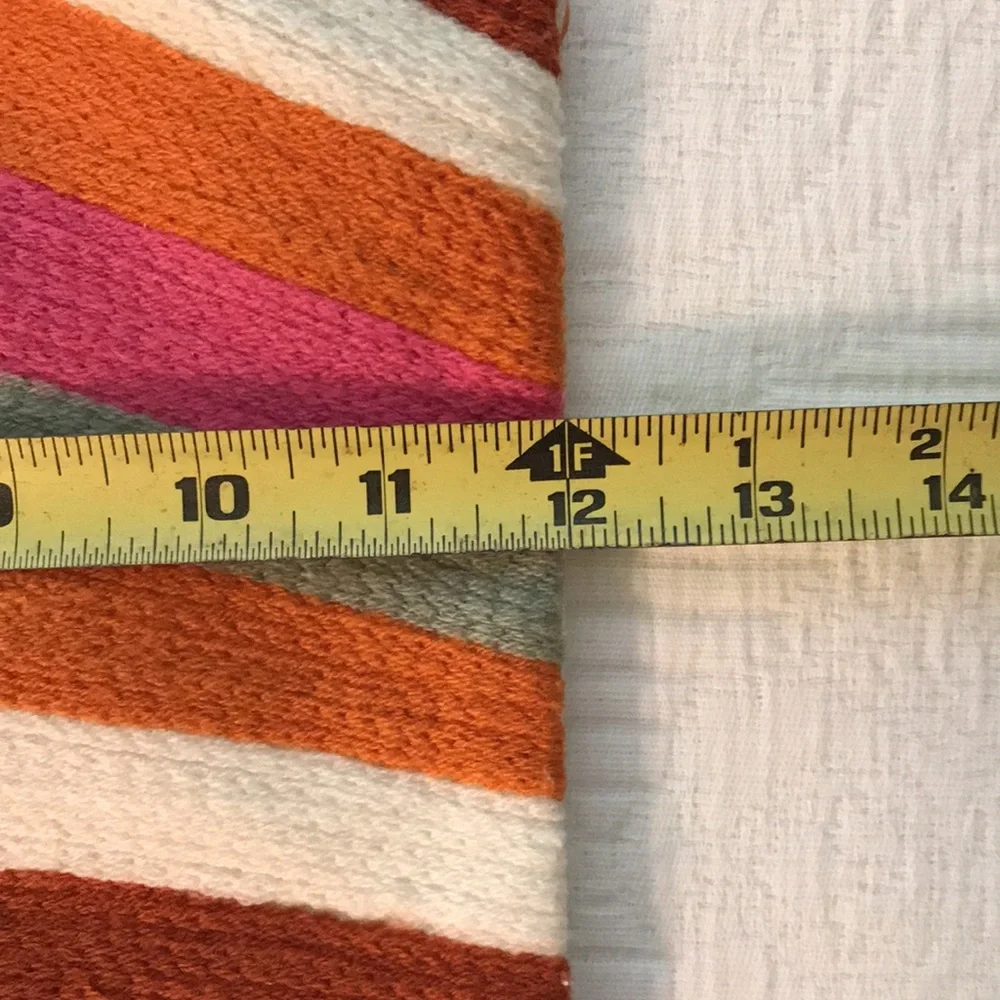 New West Elm Embroidered Striped Lumbar Pillow Cover Ivory Pink Gray Orange Rust